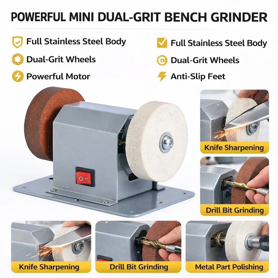 Power Tools Grinder - Mini Electric Bench Grinder Sharpener, Stainless
