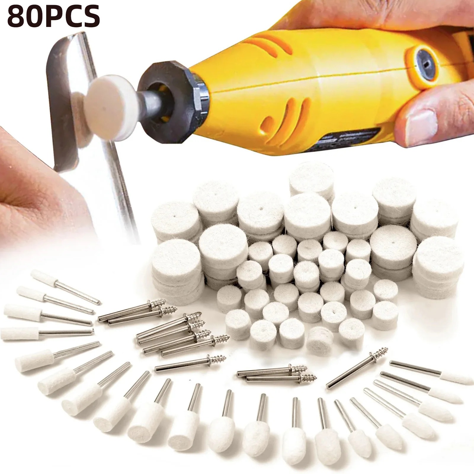 Rotary Tool Kit - 80PCS Wool Felt Buffing Wheel Kit,