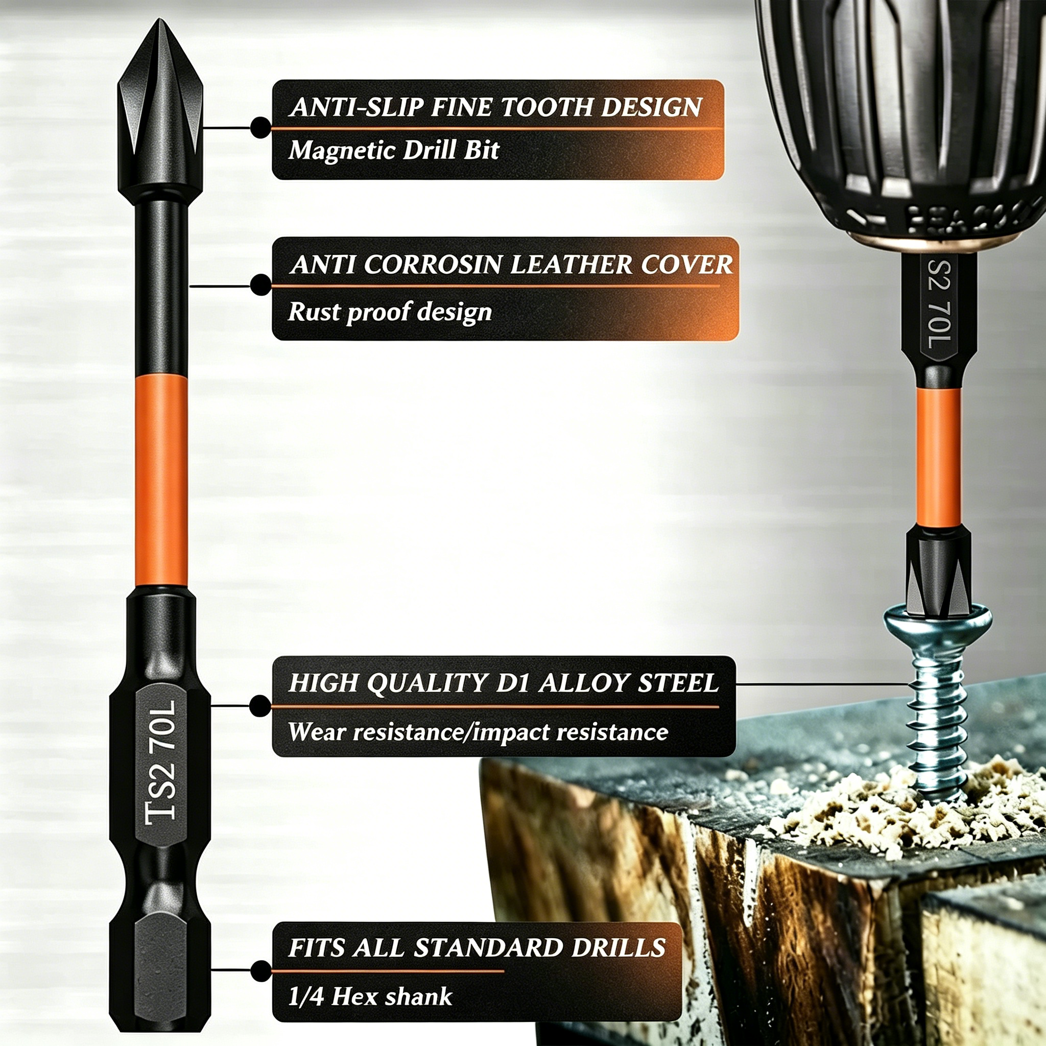 3PCS Orange S2 Steel Impact St - Power Tools Orange recension och pris